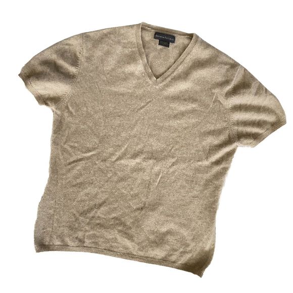 Banana Republic Tops - Banana Republic 100% Cashmere Top L Large Beige V Neck Pullover Short Sleeve